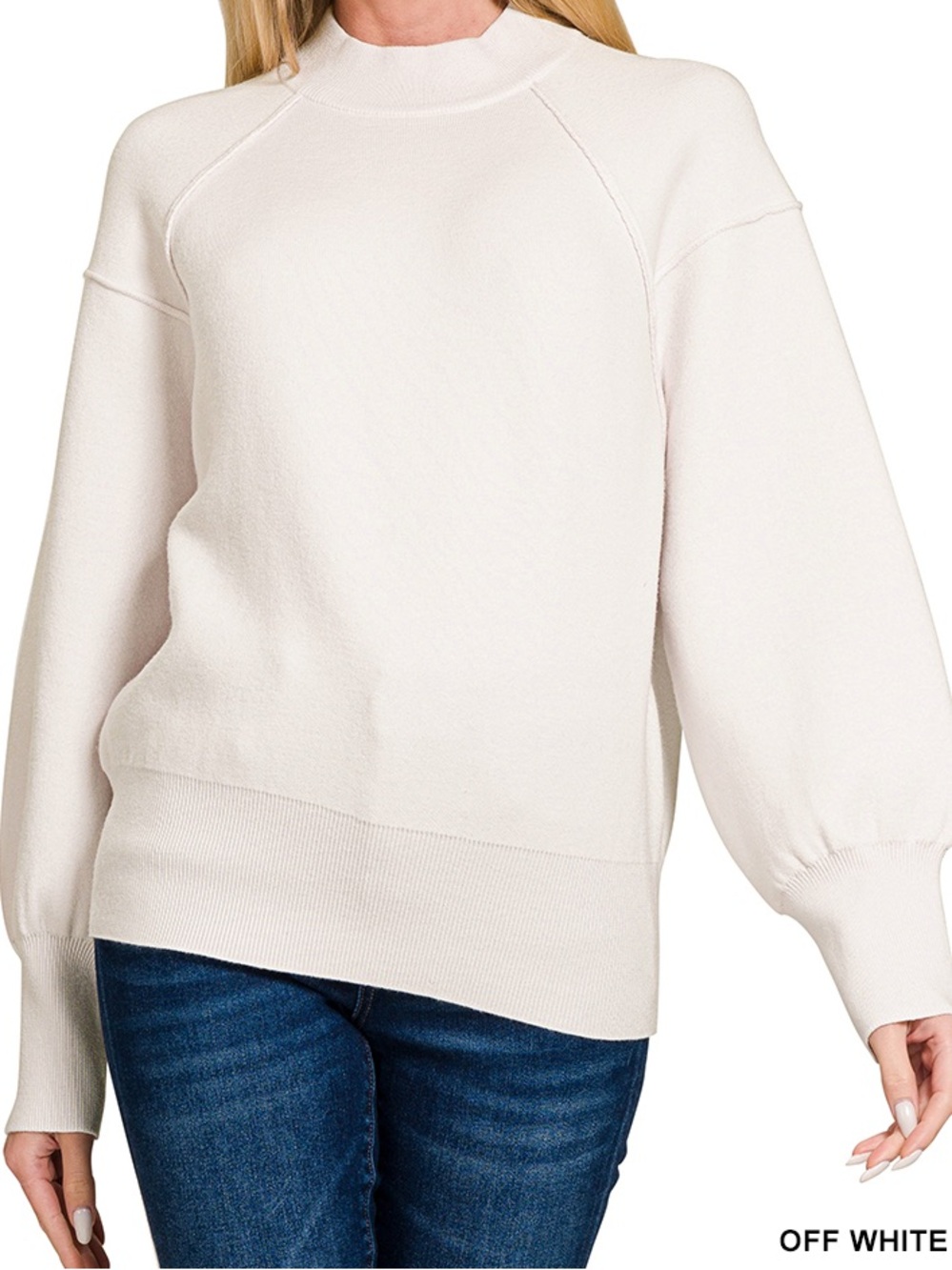 Women’s Cream Pullover Sweatshirt - Relaxed Mock Neck